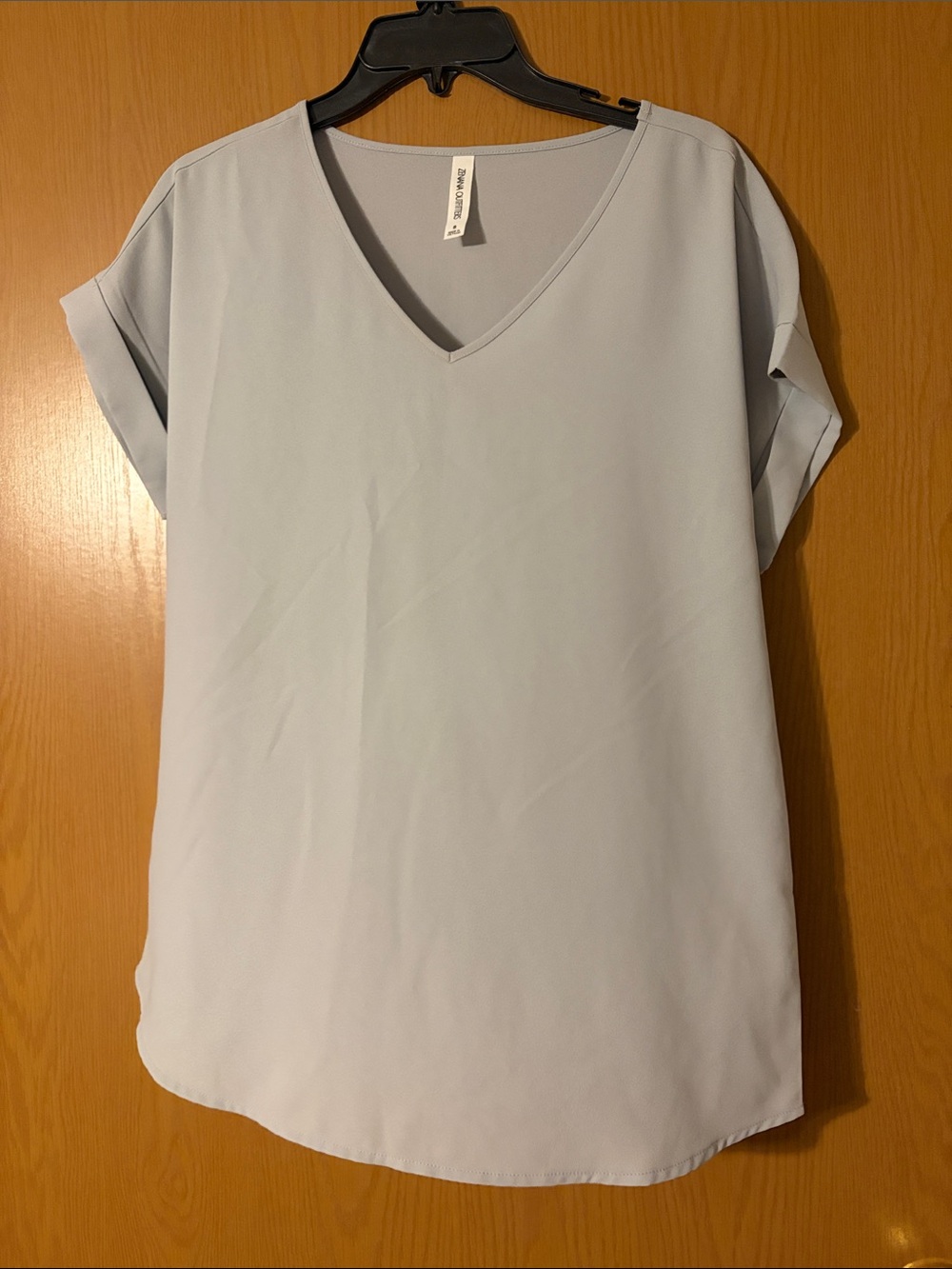 Zenana Outfitters Pale Blue V-Neck Short Sleeve Blouse